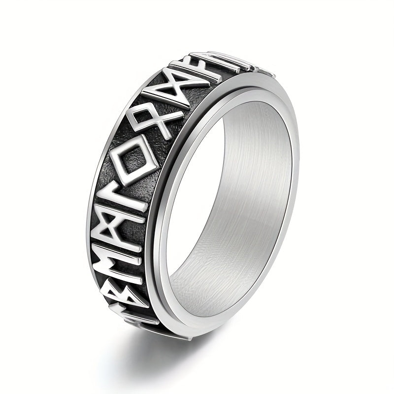 1pc Vintage Viking Rune Men'S Ring Stainless Steel Rotating Ring Hip Hop Ring Business Ring Fashion Jewelry Suitable for Daily Party Vacation Birthday Anniversary Gift, etc