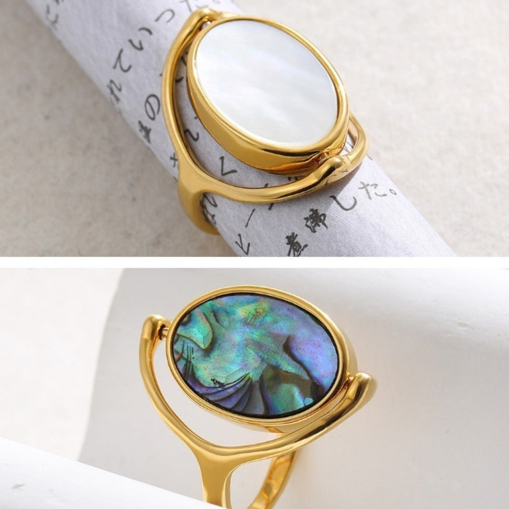 Women's Stainless Steel Rotatable Flippable Ring - Double-Sided -like Jewelry, Flip-and-Reveal Oval design, Elegant Everyday & Party Ring for Women, Durable Stainless Steel Construction, Vintage Art Deco Rings And Jewelry, Versatile Accessory, Goldtoned
