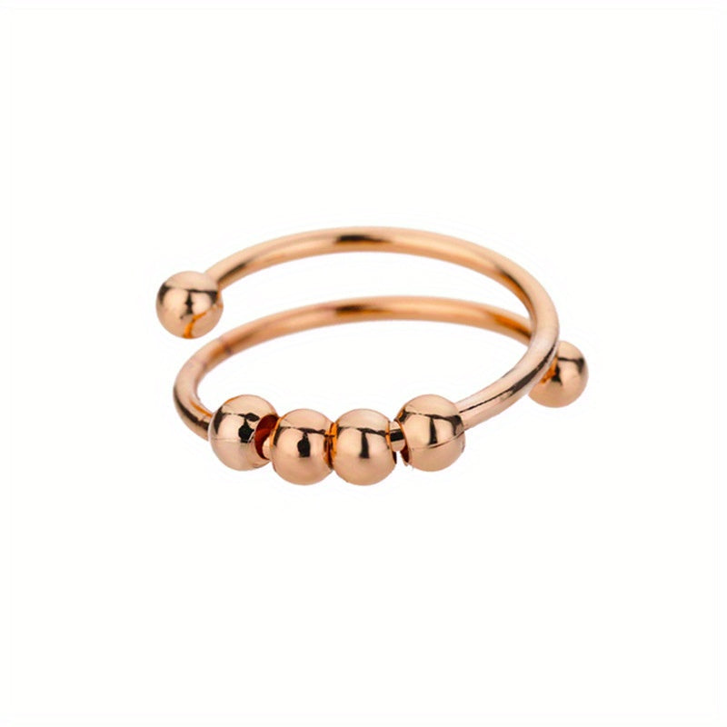 Women'S Adjustable Anxiety & Relax Ring - Stainless Steel Double-Layer Rotatable Bead Jewelry with Smooth Spinning Beads, Everyday & Party Jewelry, Anniversary Valentine'S Gift for Her, Durable Tarnish-Resistant Chain for Year-Round Wear, Celestial Symbol