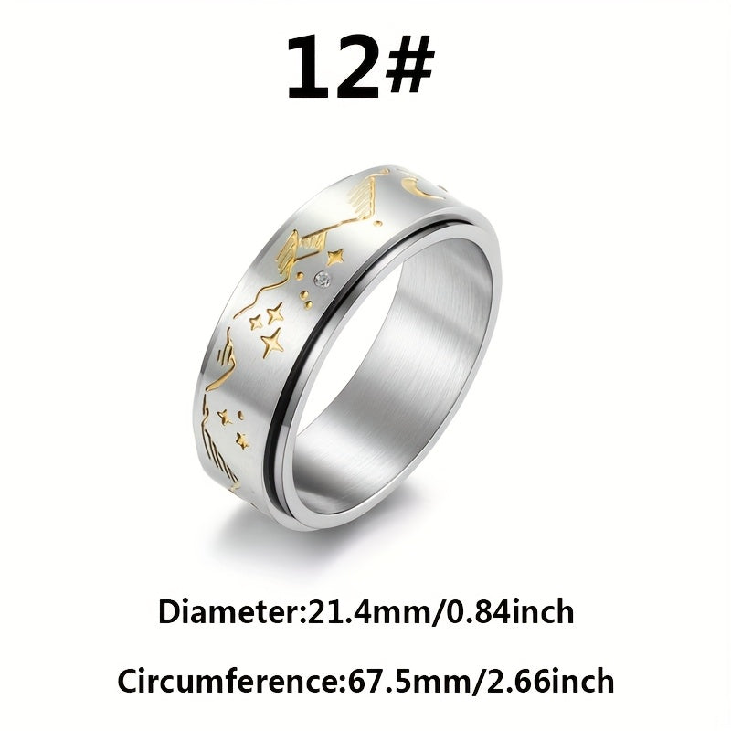 1pc Men's Stainless Steel Rotating Decompression Ring - Celestial Star & Moon Design, Minimalist Modern Style, Durable Comfort Fit for Casual Attire, Fashion Accessory, Creative Design, Sleek Polished Finish, Relax, Contemporary Jewelry, Highquality