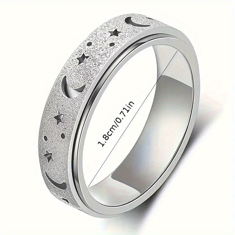 1 Elegant and Adorable Unisex Stainless Steel Ring, Rotatable Moon & Star Design in Multiple Colors – Perfect for Daily Wear, Parties, Valentine's Day, Anniversaries, and Weddings, Wedding Jewelry, Valentine's Day Gift, Stylish Accessory, Rotatable Ring,