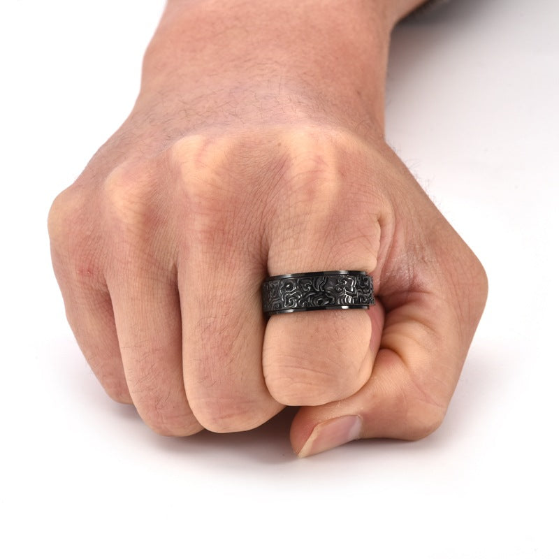 Vintage-Inspired Stainless Steel Rotating Ring for Men - Elegant Cloud Pattern Design, Polished Finish, Comfortable Fit, Ideal for Casual Attire, Vintage Jewelry