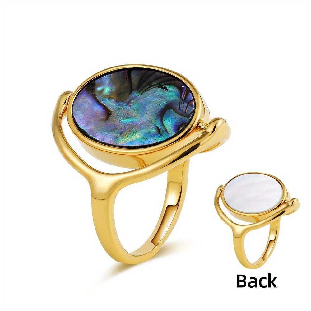 Women's Stainless Steel Rotatable Flippable Ring - Double-Sided -like Jewelry, Flip-and-Reveal Oval design, Elegant Everyday & Party Ring for Women, Durable Stainless Steel Construction, Vintage Art Deco Rings And Jewelry, Versatile Accessory, Goldtoned