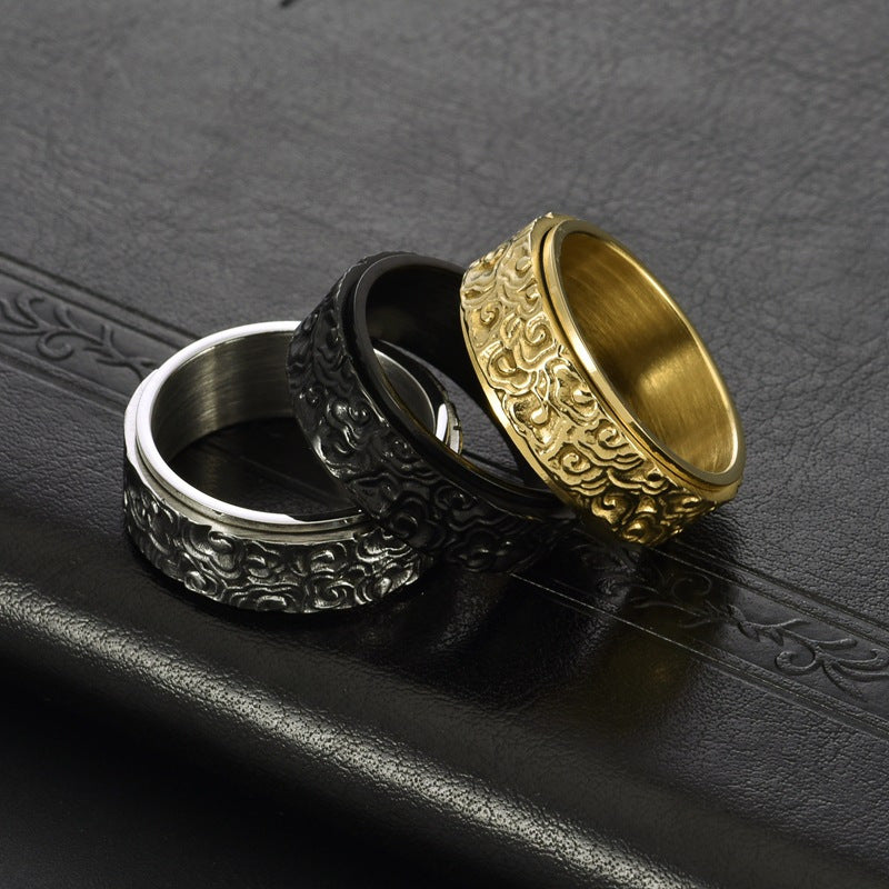 Vintage-Inspired Stainless Steel Rotating Ring for Men - Elegant Cloud Pattern Design, Polished Finish, Comfortable Fit, Ideal for Casual Attire, Vintage Jewelry