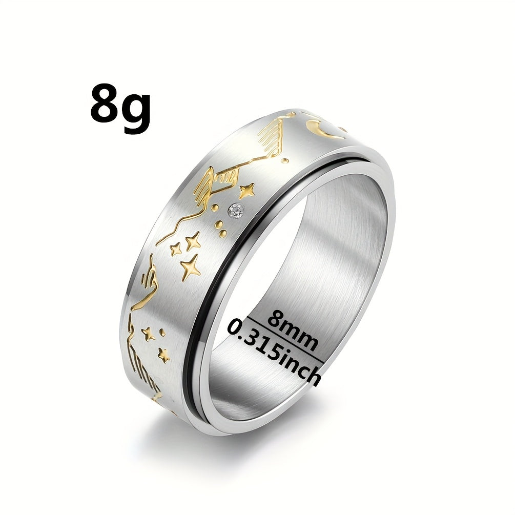 1pc Men's Stainless Steel Rotating Decompression Ring - Celestial Star & Moon Design, Minimalist Modern Style, Durable Comfort Fit for Casual Attire, Fashion Accessory, Creative Design, Sleek Polished Finish, Relax, Contemporary Jewelry, Highquality