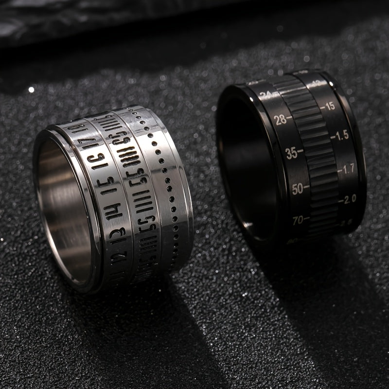 Vintage Camera Scale Stainless Steel Ring - Fashionable Rotatable Industrial-Style Digital Gauge Band, Perfect for Casual Attire, Party Accessory, Gift Idea, Retro Aesthetic, Sleek Finish, Durable Jewelry, Unique Jewelry, Gift Shoppers, Fashion