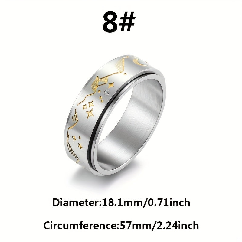 1pc Men's Stainless Steel Rotating Decompression Ring - Celestial Star & Moon Design, Minimalist Modern Style, Durable Comfort Fit for Casual Attire, Fashion Accessory, Creative Design, Sleek Polished Finish, Relax, Contemporary Jewelry, Highquality