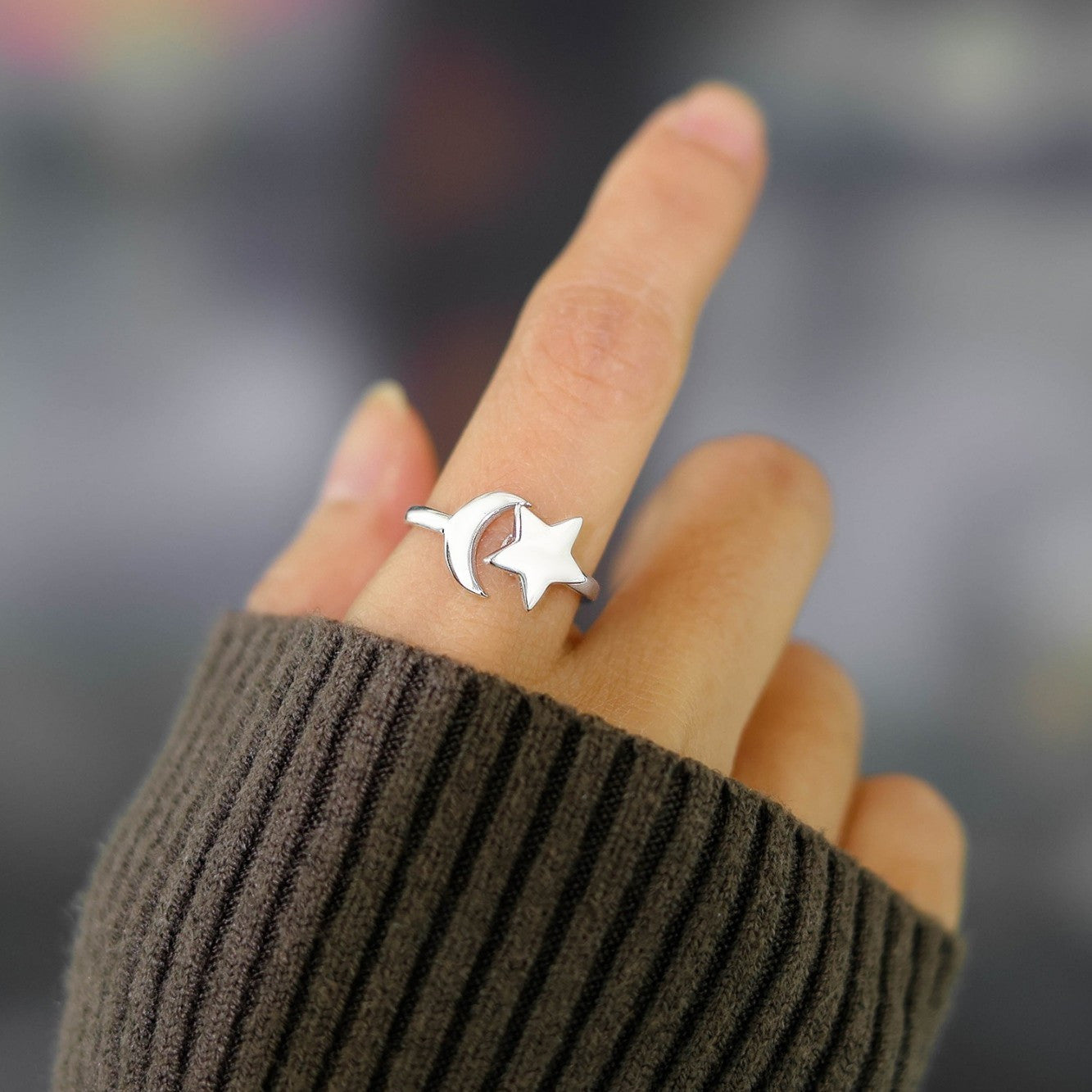 S925 sterling 925 Silver star rotating ring European and American style design with adjustable opening and moon rotating ring, suitable for men to give women Valentine's Day gifts and wedding season