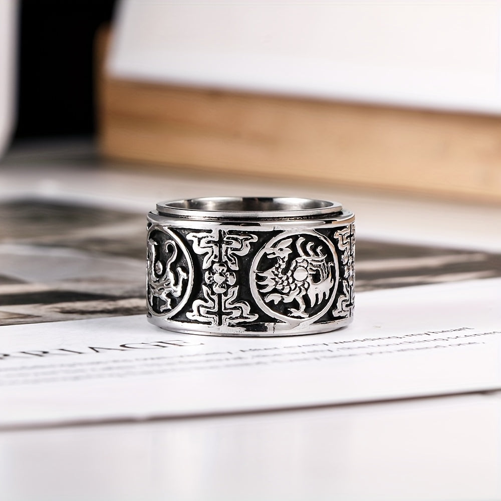 A Stylish Punk Super Wide Hip-Hop Trendy Turnable 304 Stainless Steel Men'S Ring Suitable for Everyday Wear.