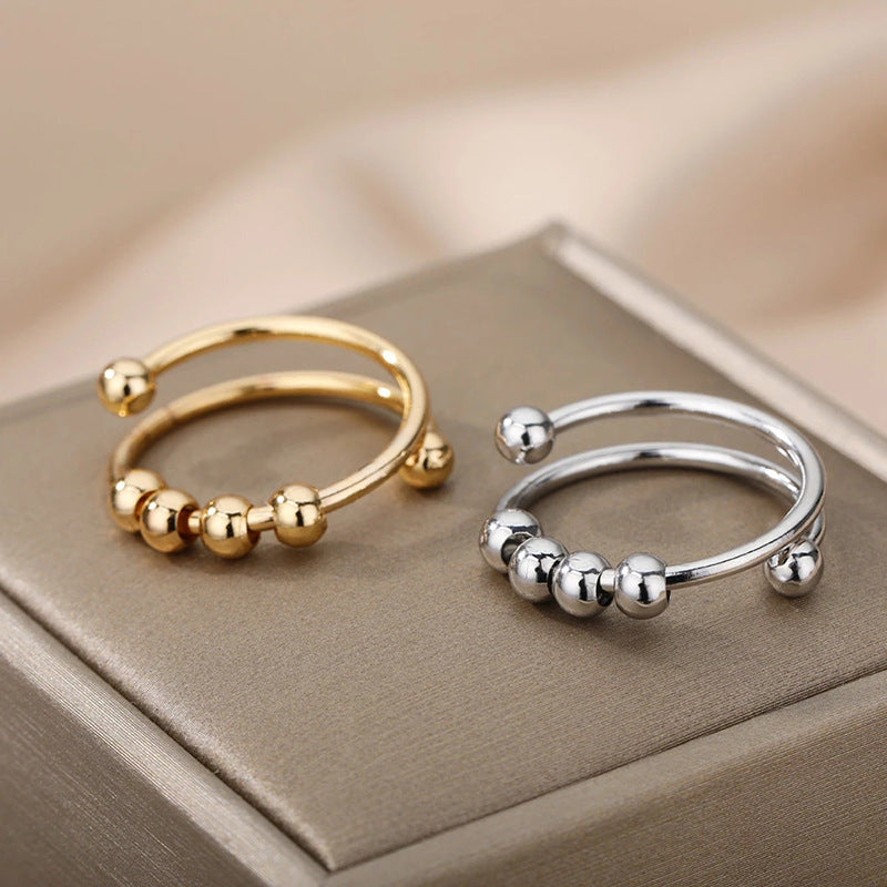 Women'S Adjustable Anxiety & Relax Ring - Stainless Steel Double-Layer Rotatable Bead Jewelry with Smooth Spinning Beads, Everyday & Party Jewelry, Anniversary Valentine'S Gift for Her, Durable Tarnish-Resistant Chain for Year-Round Wear, Celestial Symbol