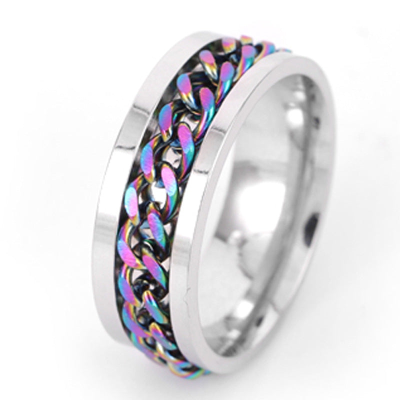 Ring for opening bottles and beer, rotatable decompression ring for men, rotatable chain, titanium Stainless Steel ring, Stainless Steel jewelry for women