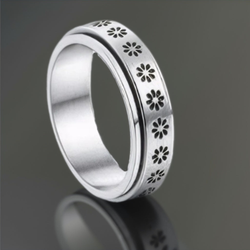 8pcs 316L Stainless Steel Rotate Decompression Business elites Rings for Men Women Small Star Moon Bar Ring Sets