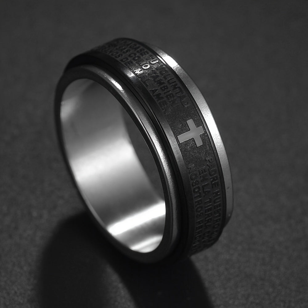 Custom Engraved Stainless Steel Anxiety Relief Fidget Ring for Men & Women - Rotating Anti-Stress Design with Personalized Letter/Date, Durable Unisex Jewelry Gift for St. Patrick's Day, Easter, Ramadan, Simple Sleek Design, Engraved Detailing, Metallic