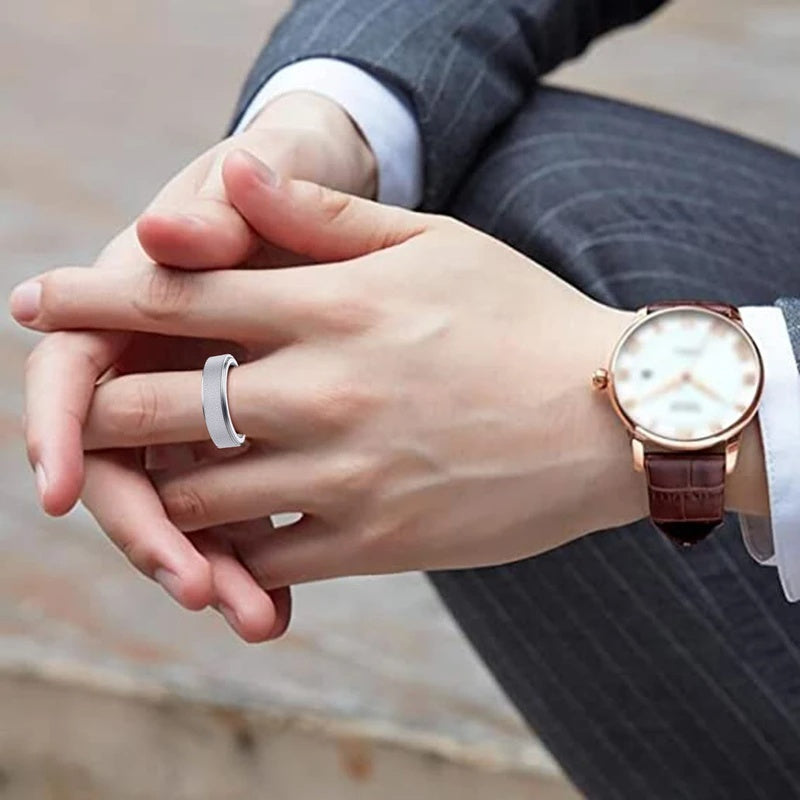 8pcs 316L Stainless Steel Rotate Decompression Business elites Rings for Men Women Small Star Moon Bar Ring Sets