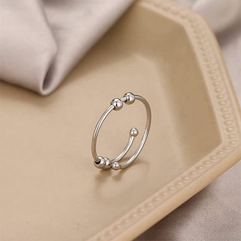 Women'S Adjustable Anxiety & Relax Ring - Stainless Steel Double-Layer Rotatable Bead Jewelry with Smooth Spinning Beads, Everyday & Party Jewelry, Anniversary Valentine'S Gift for Her, Durable Tarnish-Resistant Chain for Year-Round Wear, Celestial Symbol