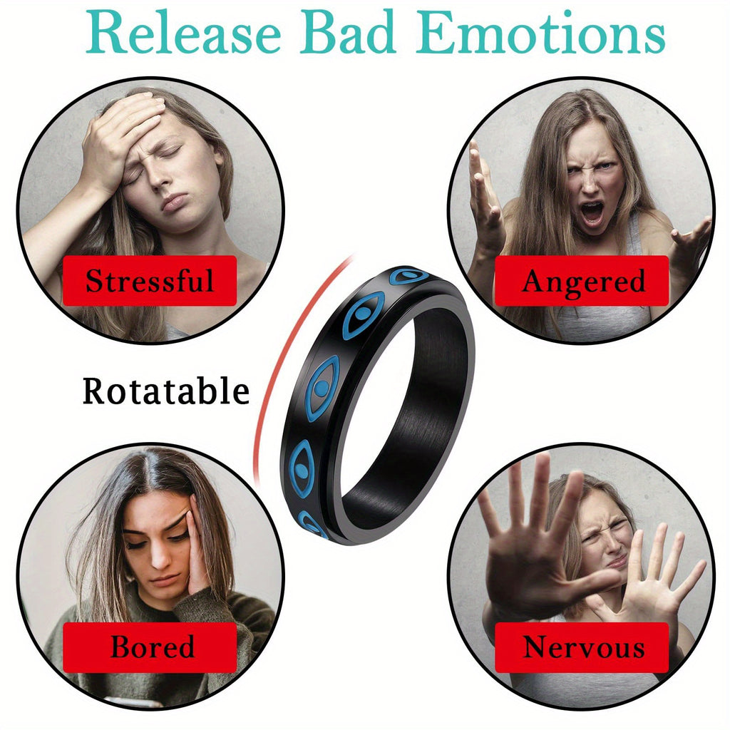 JewelryWe Men'S and Women'S Anxiety Rings: a Minimalist Evil Eye Fidget Ring Made of Stainless Steel - a Rotating Ring for Stress Relief.