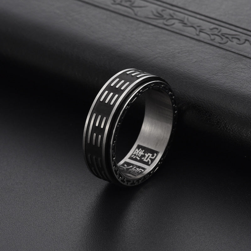 Retro titanium Stainless Steel jewelry, Tai Chi Bagua rotatable fortune ring, Yin-Yang Fish ethnic style male ring accessory