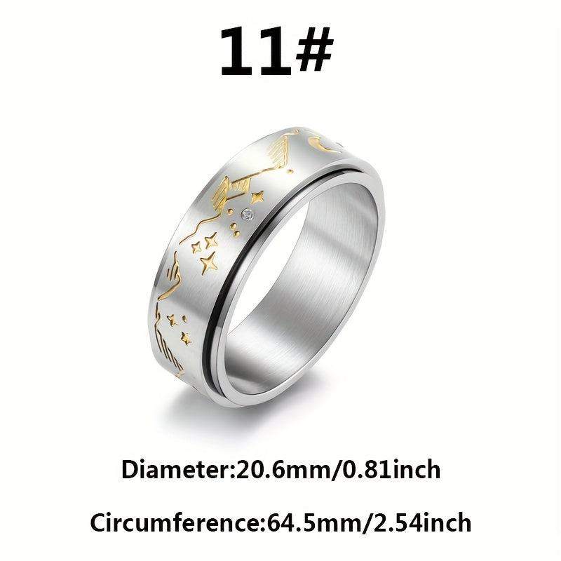 1pc Men's Stainless Steel Rotating Decompression Ring - Celestial Star & Moon Design, Minimalist Modern Style, Durable Comfort Fit for Casual Attire, Fashion Accessory, Creative Design, Sleek Polished Finish, Relax, Contemporary Jewelry, Highquality