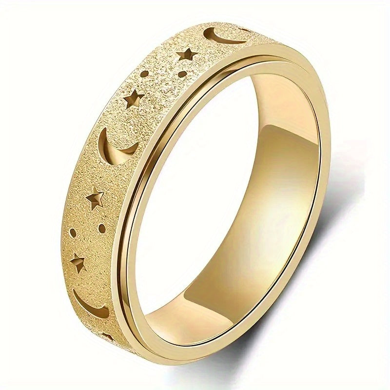 1 Elegant and Adorable Unisex Stainless Steel Ring, Rotatable Moon & Star Design in Multiple Colors – Perfect for Daily Wear, Parties, Valentine's Day, Anniversaries, and Weddings, Wedding Jewelry, Valentine's Day Gift, Stylish Accessory, Rotatable Ring,