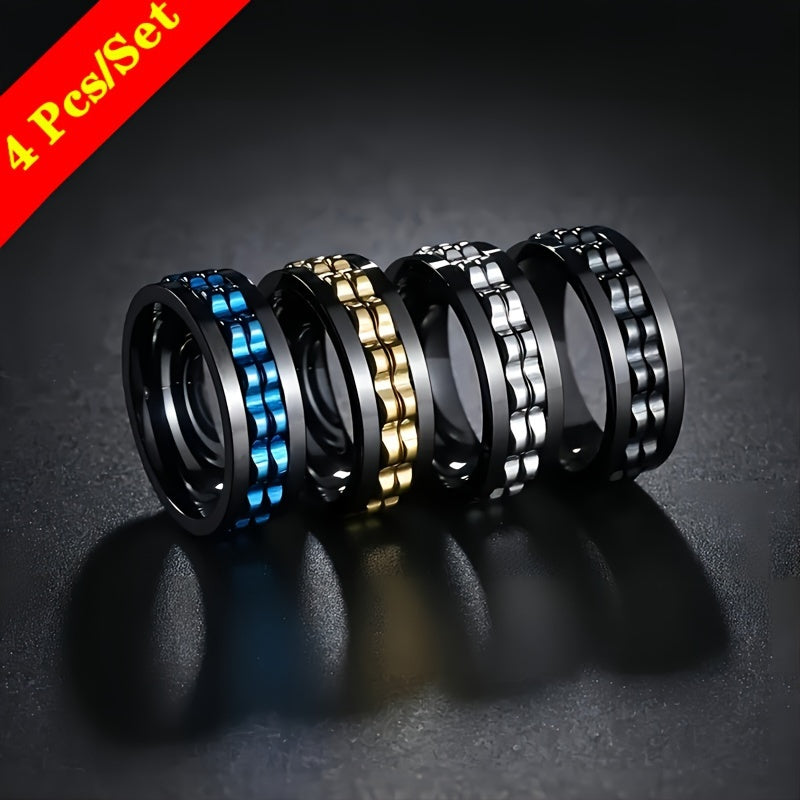 4pcs/ Set Punk Style Fingertip Ring Is Made of Stainless Steel, Rotatable Design, Suitable for Men And Women'S Anxiety Accessories, a Variety of Styles to Choose From