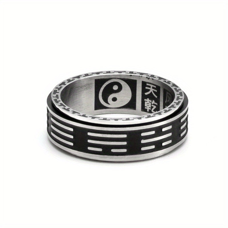 Retro titanium Stainless Steel jewelry, Tai Chi Bagua rotatable fortune ring, Yin-Yang Fish ethnic style male ring accessory