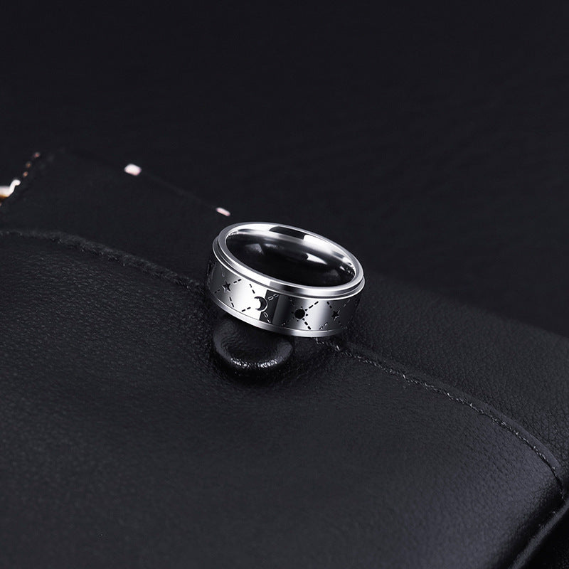 1pc Rotating Titanium Stainless Steel Men's Ring - Rotating Mechanism & Star Pattern Design, Modern Minimalist Style Durable Stainless Steel Index Finger Ring, Non-Tarnish All-Season Casual Attire, Unique Niche Accessory for Men, Ideal Gift for Special