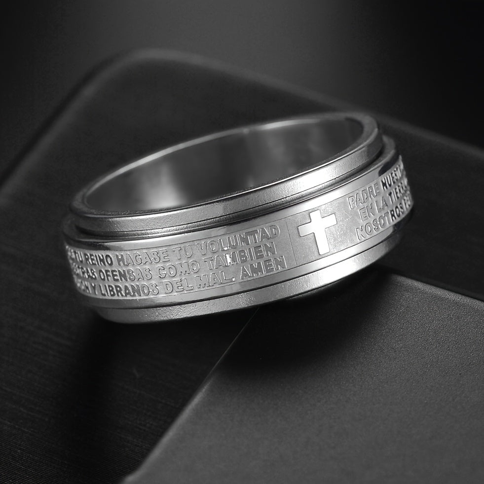 Custom Engraved Stainless Steel Anxiety Relief Fidget Ring for Men & Women - Rotating Anti-Stress Design with Personalized Letter/Date, Durable Unisex Jewelry Gift for St. Patrick's Day, Easter, Ramadan, Simple Sleek Design, Engraved Detailing, Metallic