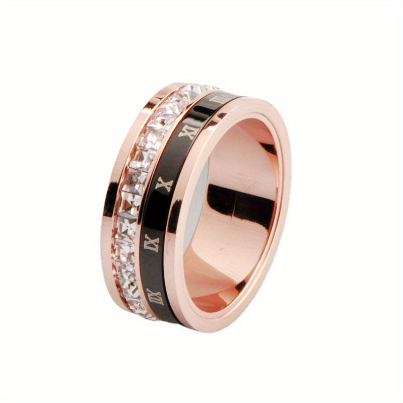 Rotatable Modern Minimalist Titanium Stainless Steel Ring with Imitation - Spinning Bezel Setting, Unisex Couple'S Matching Band, Durable Tarnish-Resistant Jewelry for Casual Attire & Special Occasions, Affordable Luxury Index Finger Ring for Men & Women,